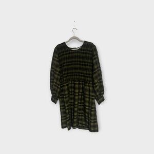 Olive Plaid Smocked Casual Dress